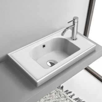 Bathroom Sink Small Drop In Bathroom Sink, Ceramic, Rectangular CeraStyle 001700-U/D